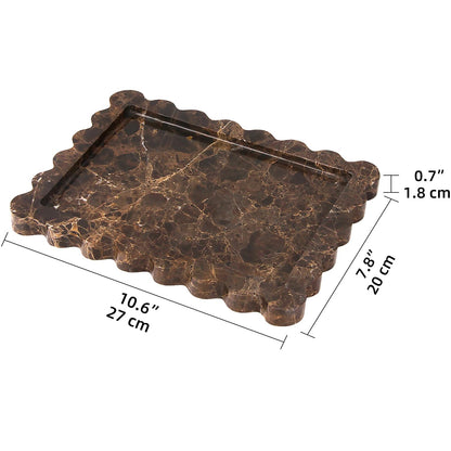 Scalloped Marble Decorative Tray,Luxury Natural Stone Bathroom Vanity Tray, Dresser Top Perfume Coffee Home Kitchen Toilet Sink Tray, Key Trinket Ring (Light Emperador, 10.8 * 8)