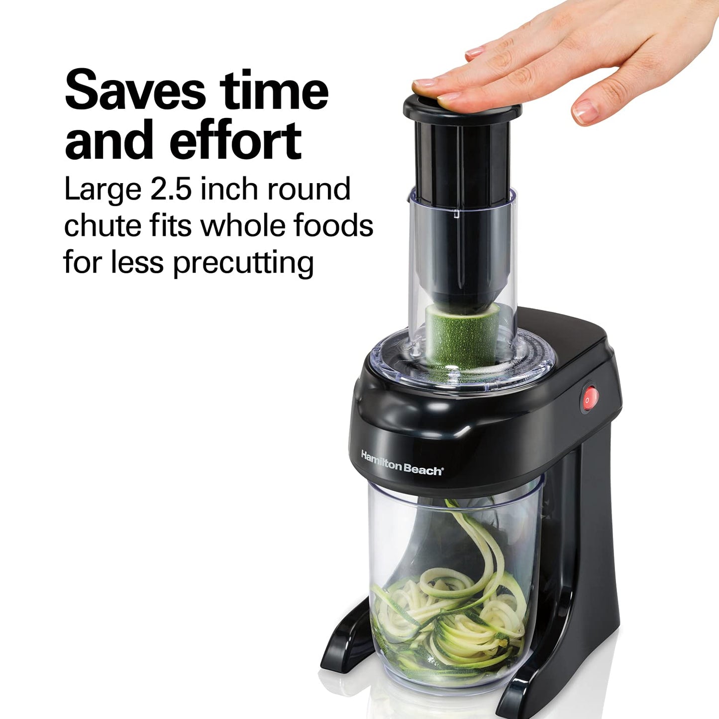 Hamilton Beach 3-in-1 Electric Vegetable Spiralizer for Veggie Noodles, Zoodle Maker & Slicer With 3 Cutting Cones for Spaghetti, Linguine, and Ribbons, 6-Cups, Black (70930)
