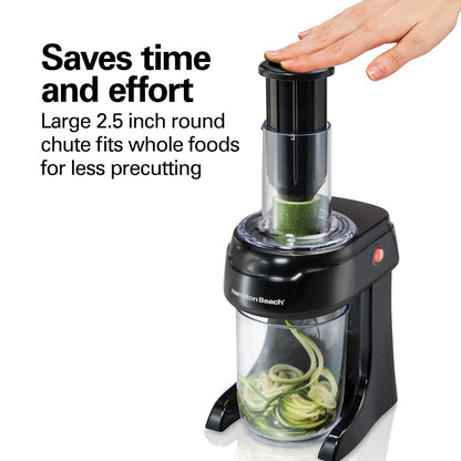 Hamilton Beach 3-in-1 Electric Vegetable Spiralizer for Veggie Noodles, Zoodle Maker & Slicer With 3 Cutting Cones for Spaghetti, Linguine, and Ribbons, 6-Cups, Black (70930)
