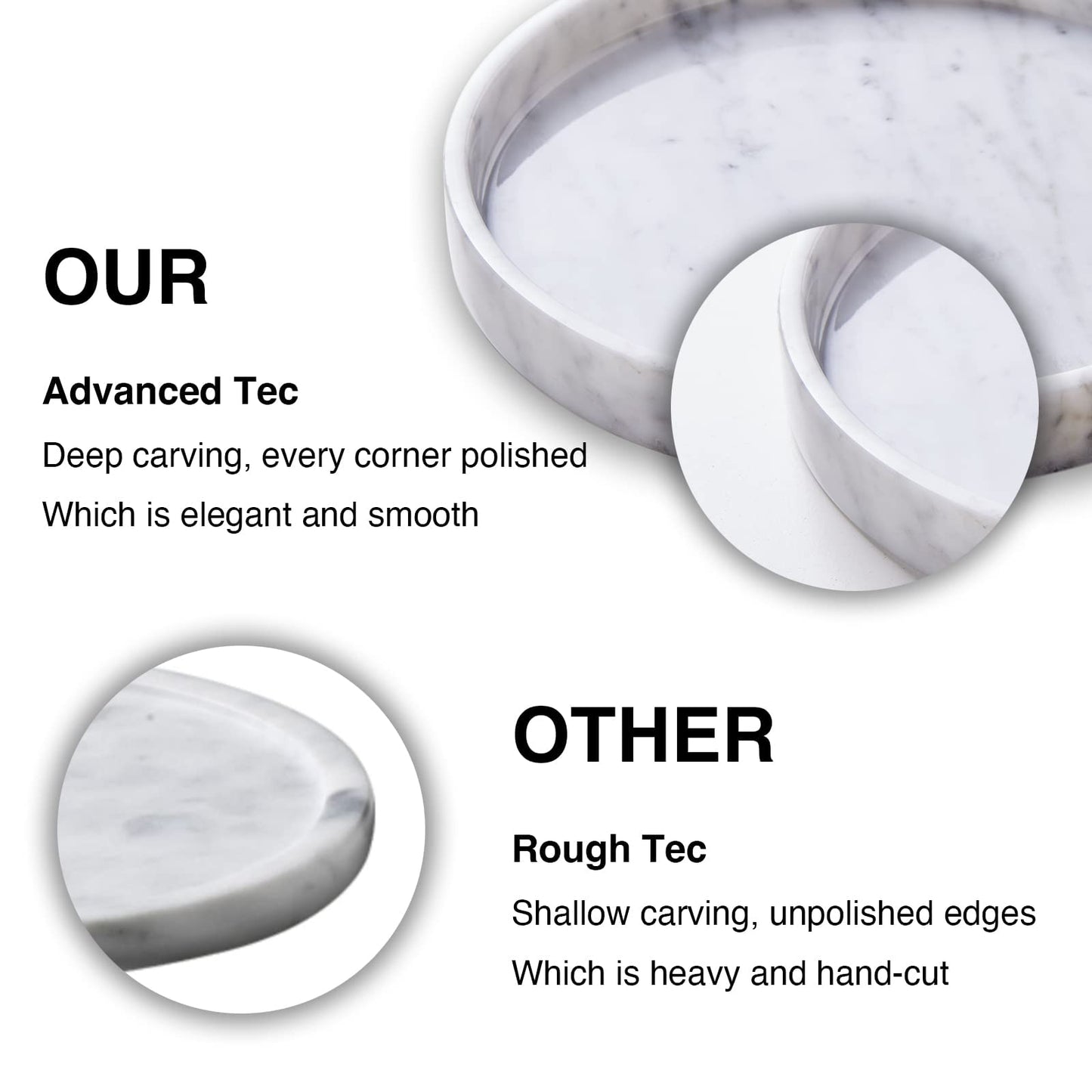 PHINILUX 𝐋𝐮𝐱𝐮𝐫𝐲 𝐈𝐭𝐚𝐥𝐢𝐚𝐧 100% Marble Round Vanity Tray 10‘’, Minimalist Modern Decor & Serving Trays for Bathroom, Kitchen, Nightstand, Jewelry Ring Dish Holder, Table Accents Decor, White