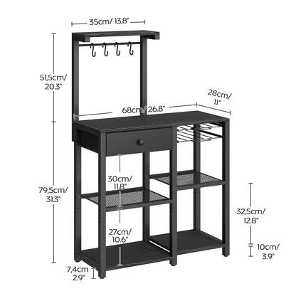 YATINEY Bakers Rack with Storage, 5-Tier Coffee Bar Station with Drawer, Kitchen Coffee Stand with Pod Drawer Holder, for Living Room, Home Cafe, Kitchen, Black KF60BBY1