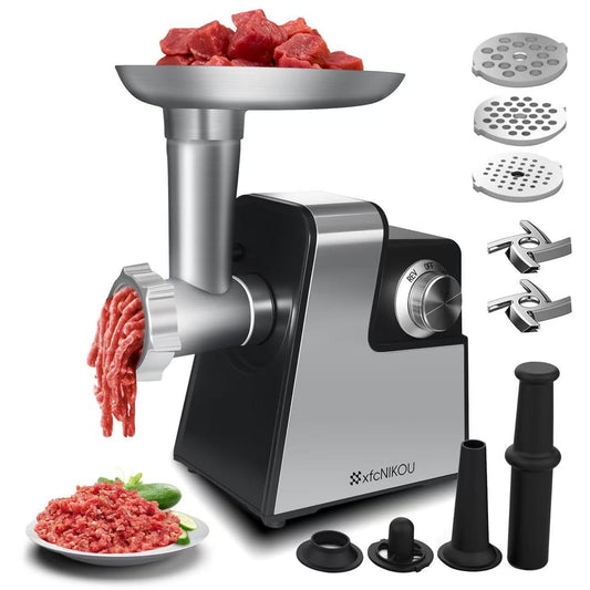 XFCNIKOU Electric Meat Grinder, 2800W Max Sausage Stuffer,Stainless Steel Meat Mincer With 2 Blades, 3 Plates, Sausage Tube And Kubbe Kit For Home Kitchen Use