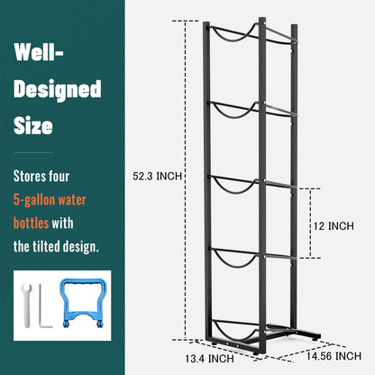 MYLOLF 5 Gallon Water Jug Holder : 4 Tier Water Jug Stand Holder for 5 Gallon Water Dispenser- 5 Gal Water Bottle Storage Rack Organizer for Home Kitchen Garage (5 Tier)