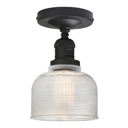 Yosoan Indoor Vintage Ceiling Light with Striped Shade, 1-Light Hardwired Modern Vanity Light Industrial Semi Flush Mount Ceiling Lamp Bowl Texture Glass for Kitchen Hallway(Black)