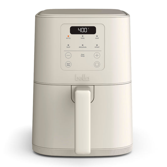 bella 4Qt Slim Air Fryer, Fits-anywhere™ Kitchenware, EverGood™ Ceramic Nonstick Coating, Adjustable Temperature, 6 Preset Cooking Options, 60 Min Auto Shutoff w Audible Tone, 3.3lb Capacity, Oatmilk