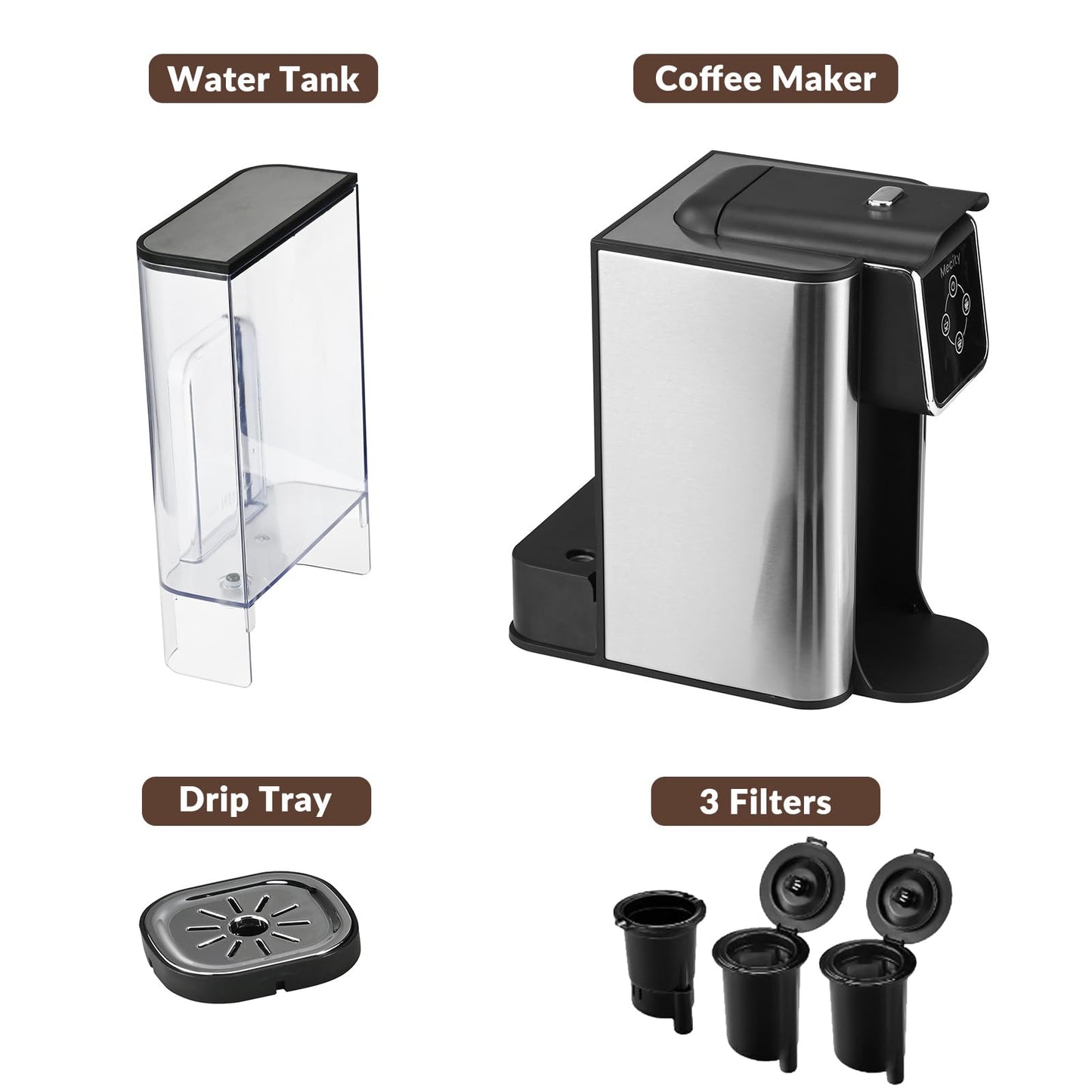 Mecity Coffee Maker 3 in 1 Single Serve Coffee Machine, Compatible with K cup Capsules, Instant Coffee Pot, Tea maker, 6,8,10 Oz Cup, Removable 50 Oz Water Reservoir, 120V 1150W