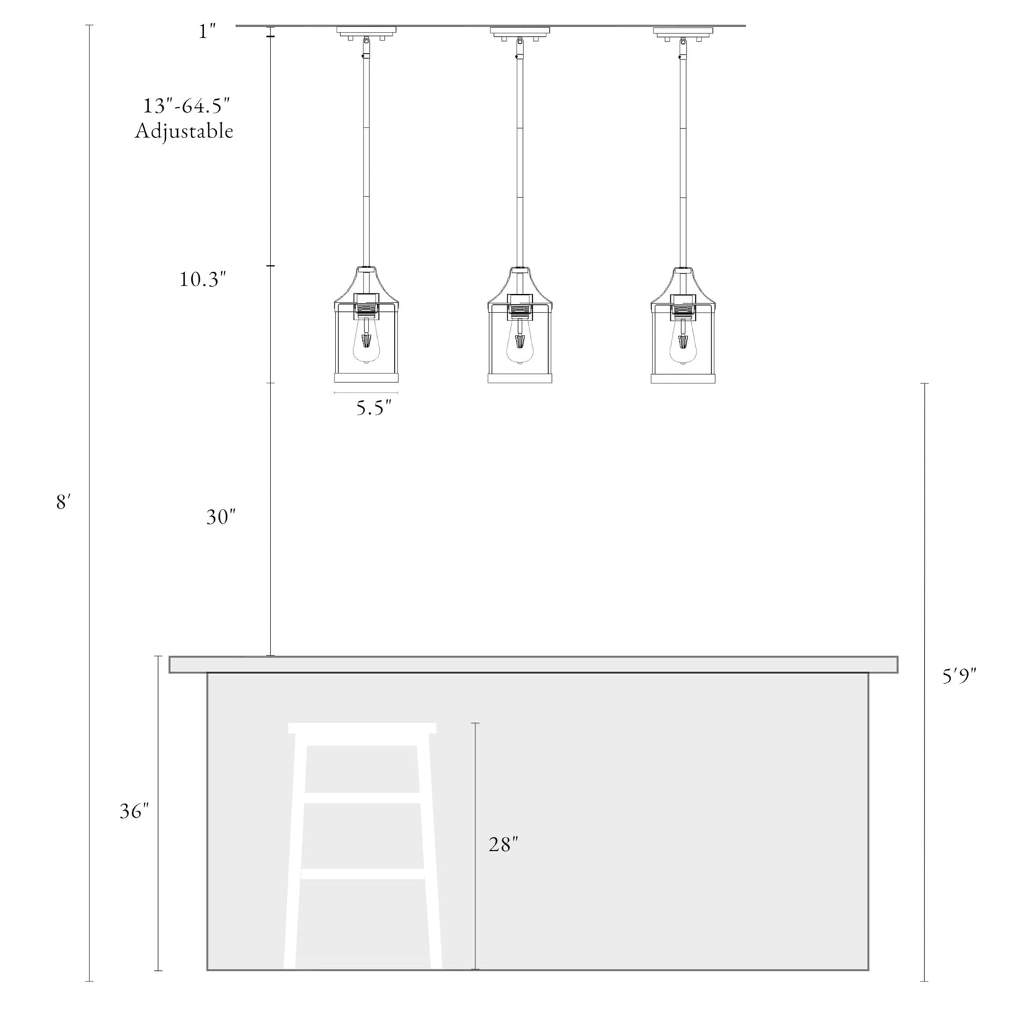 LOG BARN Pendant Lights Kitchen Island, Farmhouse Kitchen Pendant Lighting Over Island with Clear Glass, Rustic Faux Wood Pendant Light Fixtures, 5.5'' x 10.3''