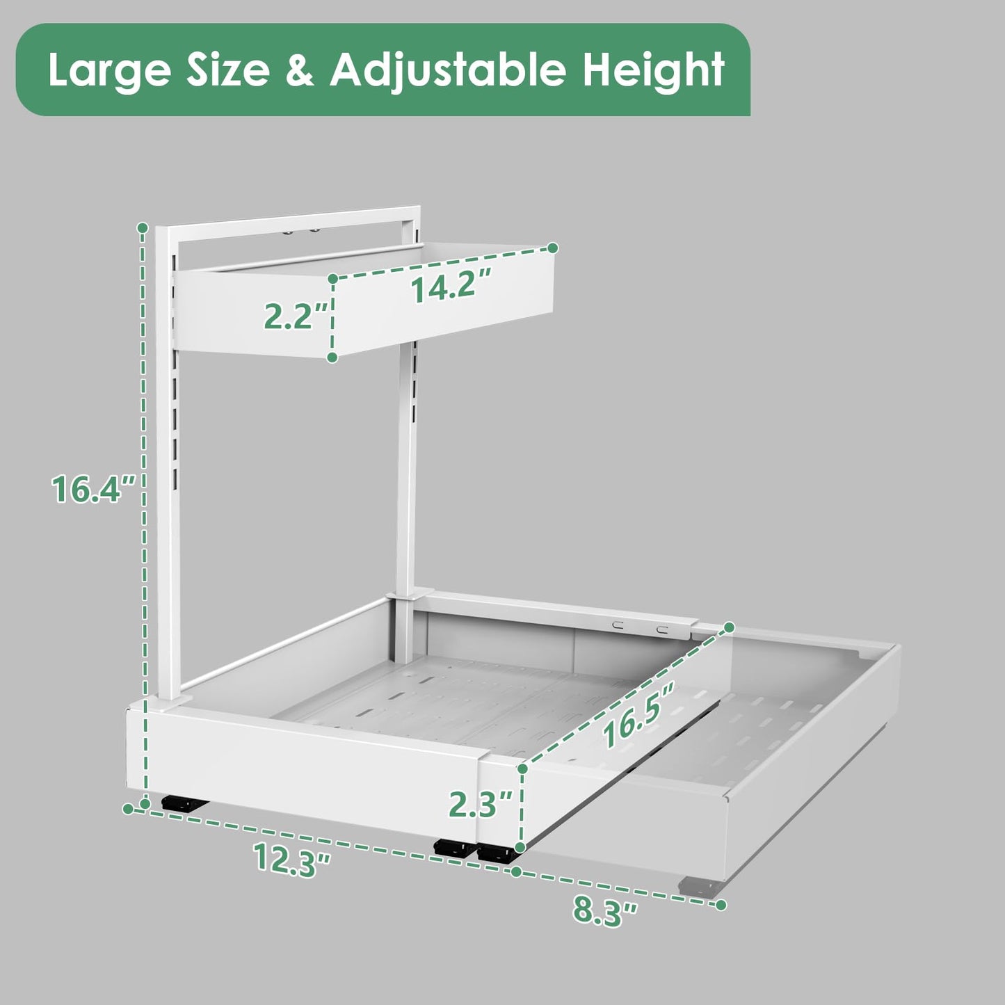 REALINN Under Sink Organizer Pull Out, L-Shaped 2 Tier Cabinet Organizer with Adjustable Width & 6-Level Height, Metal Under Sink Storage for Kitchen Sink, Bathroom Vanity, Laundry Cabinet, White
