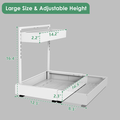 REALINN Under Sink Organizer Pull Out, L-Shaped 2 Tier Cabinet Organizer with Adjustable Width & 6-Level Height, Metal Under Sink Storage for Kitchen Sink, Bathroom Vanity, Laundry Cabinet, White