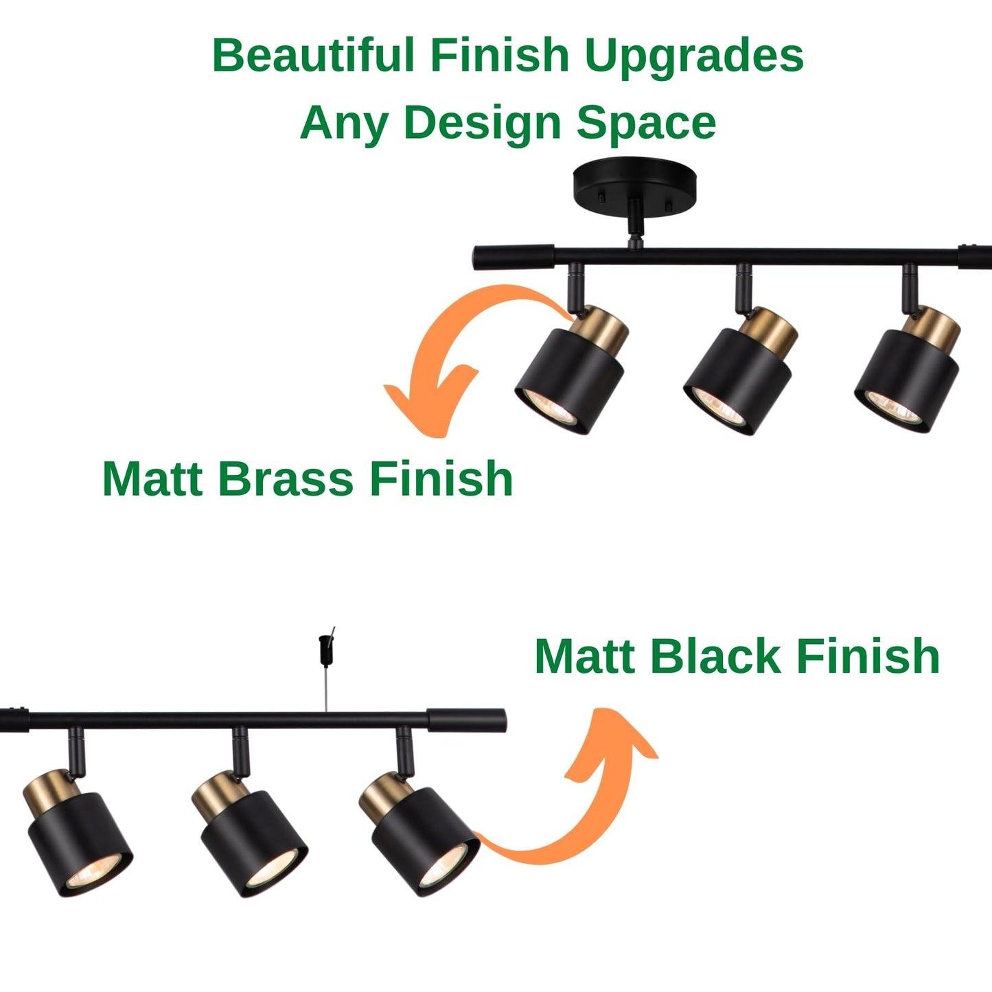 CRAFTRONOS 6 Light Track Lighting Kit, Matt Black Brass Finish Adjustable Height with Moden Flush Mount Ceiling Spotlight for Kitchen,Dining,Living Room,Home Improvement