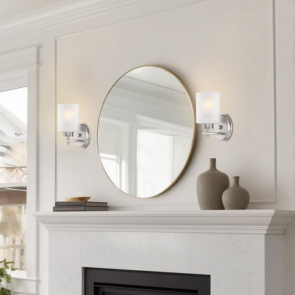 Kira Home Phoebe 8" Modern Wall Sconce with Frosted Seeded Glass Cylinder Shade, Industrial Silver Wall Light with Cylinder Glass Shade, Brushed Nickel Finish