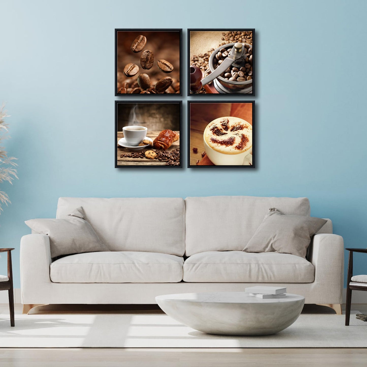Wieco Art Black Framed 4 Panels Canvas Wall Art Coffee Bean Kitchen Canvas Prints Wall Art for Living Room Decor Bedroom Home Bathroom Wall Decor