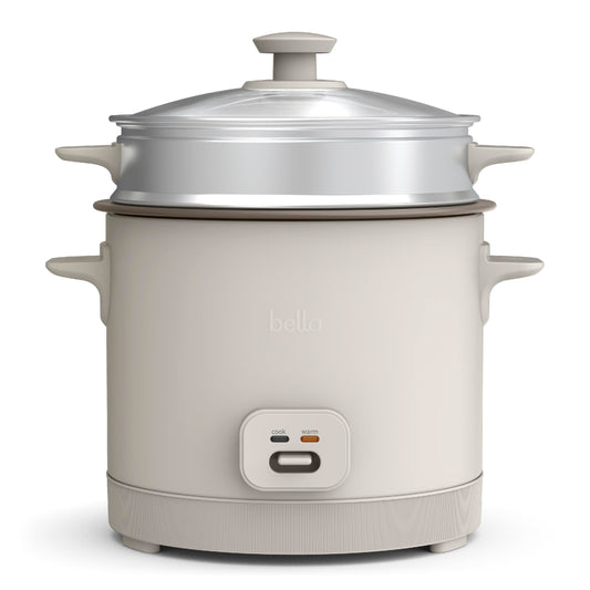 bella 16 Cup Rice Cooker with Steamer, Dishwasher Safe Steaming Basket, Rice Paddle and Measuring Cup, Removable Nonstick Cooking Bowl, Automatic Keep Warm Function, 400 Watt, Oatmilk