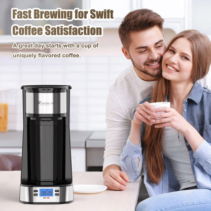 RAINBEAN Single Serve Coffee Maker, Programable Single-Serve Brewers, Timer Auto Start/Off, 14 Oz Single Cup Coffee Machine For Ground Coffee, 700W Quick Brewing, Perfect Gifts for Coffee Lovers