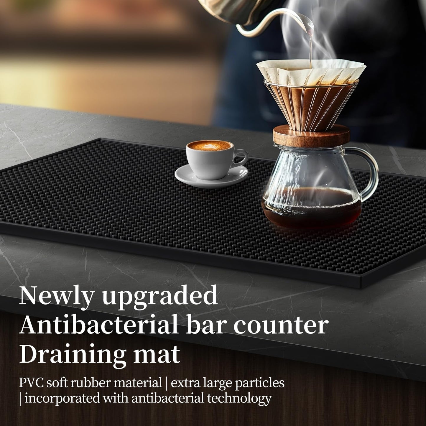Bar Mats 18"x12" 6 Pack Black, Countertop Coffee Mat for Home Bar, Service Spill Mat for Cocktail Bartender Kitchen, PVC Counter Top Cup Glasses Dish Drying Mat, Hairdressing Tool Protective pad