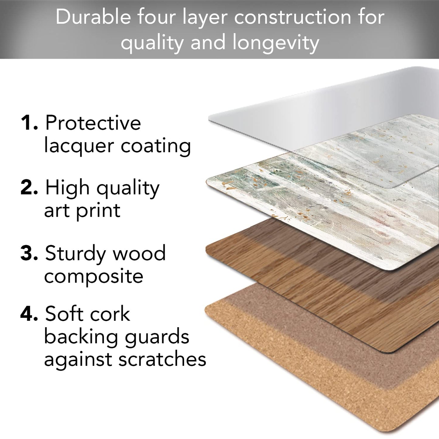 Cala Home Woodland Walk Premium Decorative Hardboard Tabletop Placemats 4-Pack Manufactured in The USA Heat Tolerant and Easily Wipes Clean