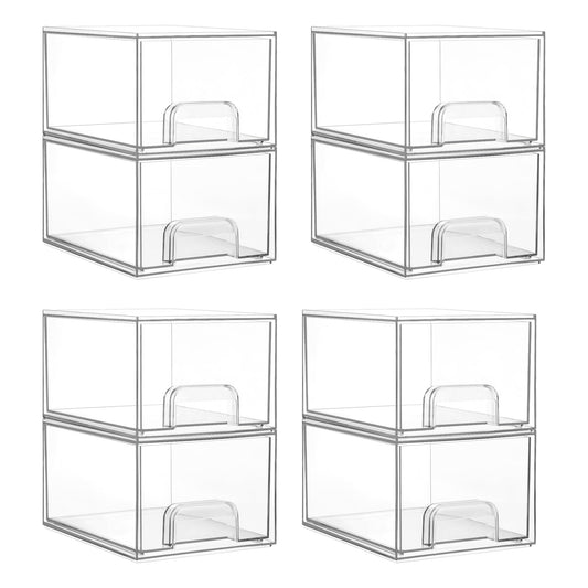 Vtopmart 8 Pack Small Clear Stackable Storage Drawers, Acrylic Bathroom Makeup Organizer, Plastic Storage Bins For Vanity, Undersink, Kitchen Cabinets, Pantry, Home Organization