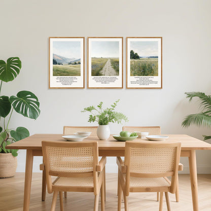 CHDITB Christian Framed Canvas Wall Art Set Of 3, Rustic Landscape Scripture Wall Decor, Religious Nature Bible Verse Wall Painting Botanical Field Art Prints For Home Office Church Decor 12”X16”