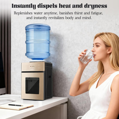 Top-Loading Countertop Water Dispenser for 1.2 to 5 Gallon Bottles, Hot & Cold Water Cooler Dispenser with Rotating Dual Spout, No-Press Dispensing, Visual Door Cover for Kitchen, Office, Bedside Use