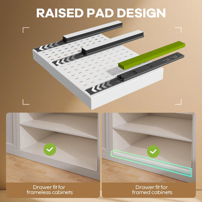 Seinloes 2 Pack Pull out Cabinet Organizer 21"Deep With Raising Pad for Framed Cabinets, Expandable Slide out Drawers for Kitchen Cabinets with 4pcs Divider Racks, Roll out Shelves 12.1"-20.4" W White