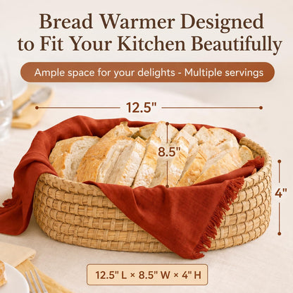 Bread Warmer Basket with Stone - Bread Baskets for Serving Tortilla, Sourdough Maker, House Warming Gifts New Home, Terracotta, Bakers Gift for Kitchen, Women, Men, Birthday, Hostess Farmhouse