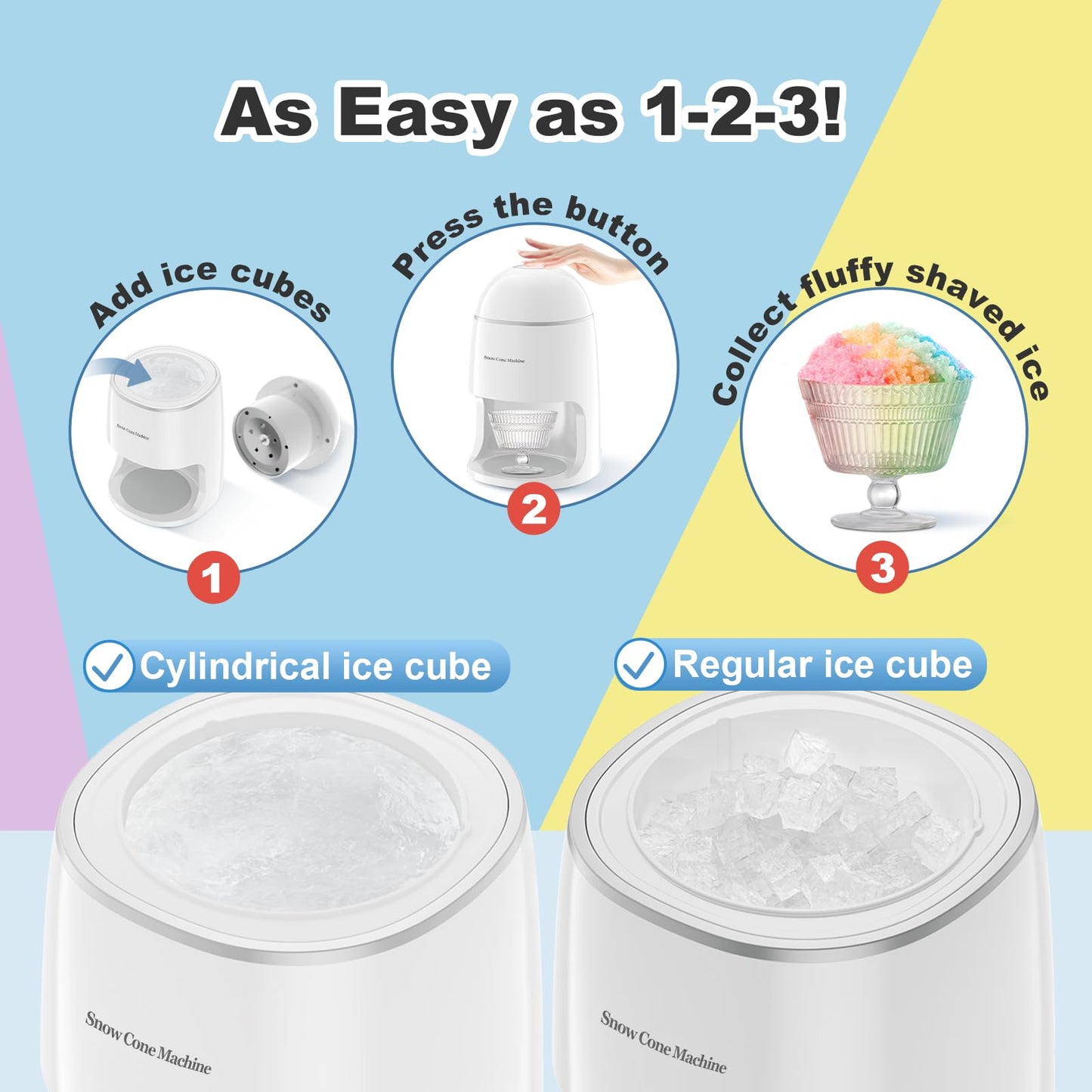 Electric Snow Cone Machine, Shaved Ice Maker Slushie Machine for Home, Kids Fast Fluffy Ice Shaver, Gift Ideal for Family Christmas Holiday, White