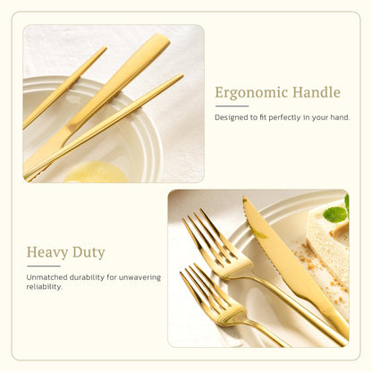 Astercook Silverware Set 48-Piece Gold Flatware Set with Steak Knives Food-Grade Stainless Steel Cutlery Set for 8 Mirror Polished Utensils Set for Home Kitchen Restaurant Mothers Day Gifts for Women
