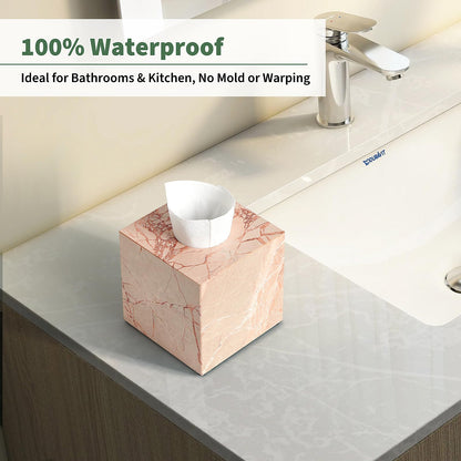 Issue Box Cover Italy Natural Marble Heavy Duty Square Facial Toilet Paper Holder for Bathroom Living Room Bedroom Dresser Vanity Kitchen Minimalistic Office Home Decor (Pink)