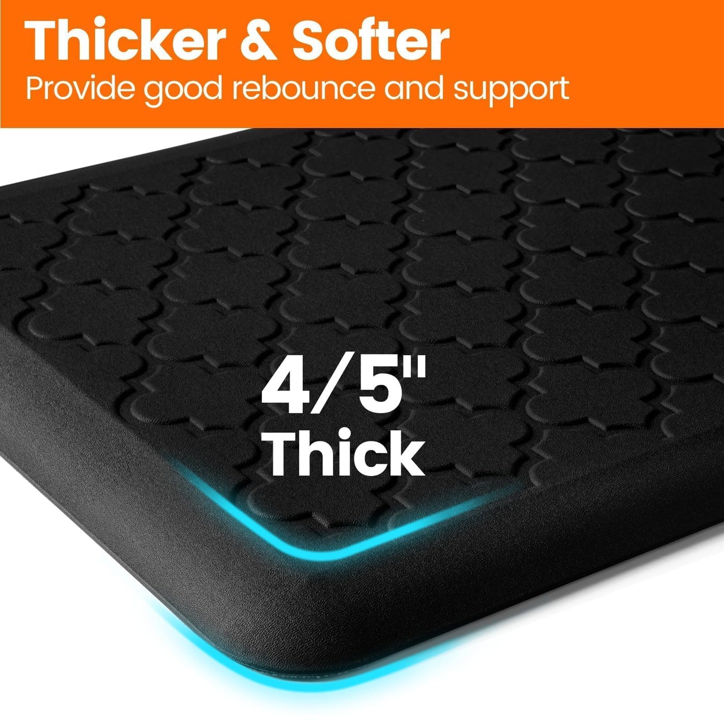 TranquilRelax 4/5 Inch Thick Anti-Fatigue Kitchen Mat Water Resistant Non-Slip Kitchen Floor Mat Ergonomic Comfort Standing Mat for Home Kitchen Office Laundry 17.3"x 60" Black