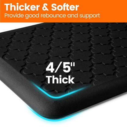 TranquilRelax 4/5 Inch Thick Anti-Fatigue Kitchen Mat Water Resistant Non-Slip Kitchen Floor Mat Ergonomic Comfort Standing Mat for Home Kitchen Office Laundry 17.3"x 60" Black