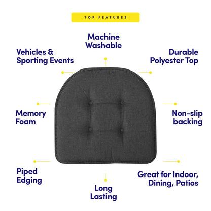 Sweet Home Collection Chair Cushion Memory Foam Pads Tufted Slip Non Skid Rubber Back U-Shaped 17" x 16" Seat Cover, 6 Pack, Charcoal Gray
