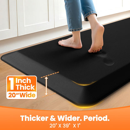 TranquilMoments Kitchen Mats for Floor, 1 Inch Extra-Thick Kitchen Rugs, Non-Slip & Waterproof Standing Desk Mat, Comfort Anti Fatigue Mats for Kitchen Floor, Home, Sink, Office (20" X 39", Black)