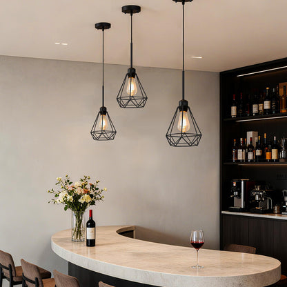 Maliralt Pendant Light Hanging Lights Fixture - Black Industrial Hanging Lamps with Metal Diamond Shade for Kitchen Island, Dining Room Over Table, Breakfast Corner, Farmhouse Home Decor - 2 Pack