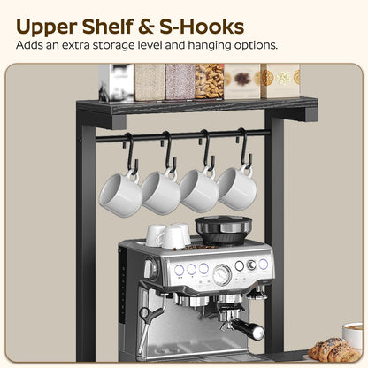 YATINEY Bakers Rack with Storage, 5-Tier Coffee Bar Station with Drawer, Kitchen Coffee Stand with Pod Drawer Holder, for Living Room, Home Cafe, Kitchen, Black KF60BBY1
