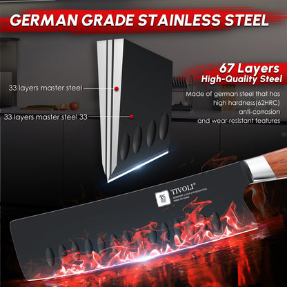 TIVOLI Chef Knife Set, Professional 5PC Knife Set, German High Carbon Stainless Steel Ultra Sharp Kitchen Knives with Full Tang Ergonomic Wood Handle for for Cooking - Gifts for Mom
