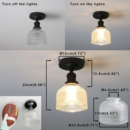 Yosoan Indoor Vintage Ceiling Light with Striped Shade, 1-Light Hardwired Modern Vanity Light Industrial Semi Flush Mount Ceiling Lamp Bowl Texture Glass for Kitchen Hallway(Black)