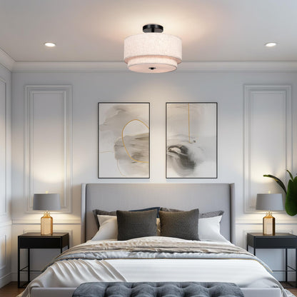 FRIDEKO HOME 3 Light Semi Flush Mount Ceiling Light Modern Close to Ceiling Light Fixture with 2-Layer Fabric Shade Light Fixtures Ceiling Mount for Bedroom Living Room Kitchen Foyer Hallway