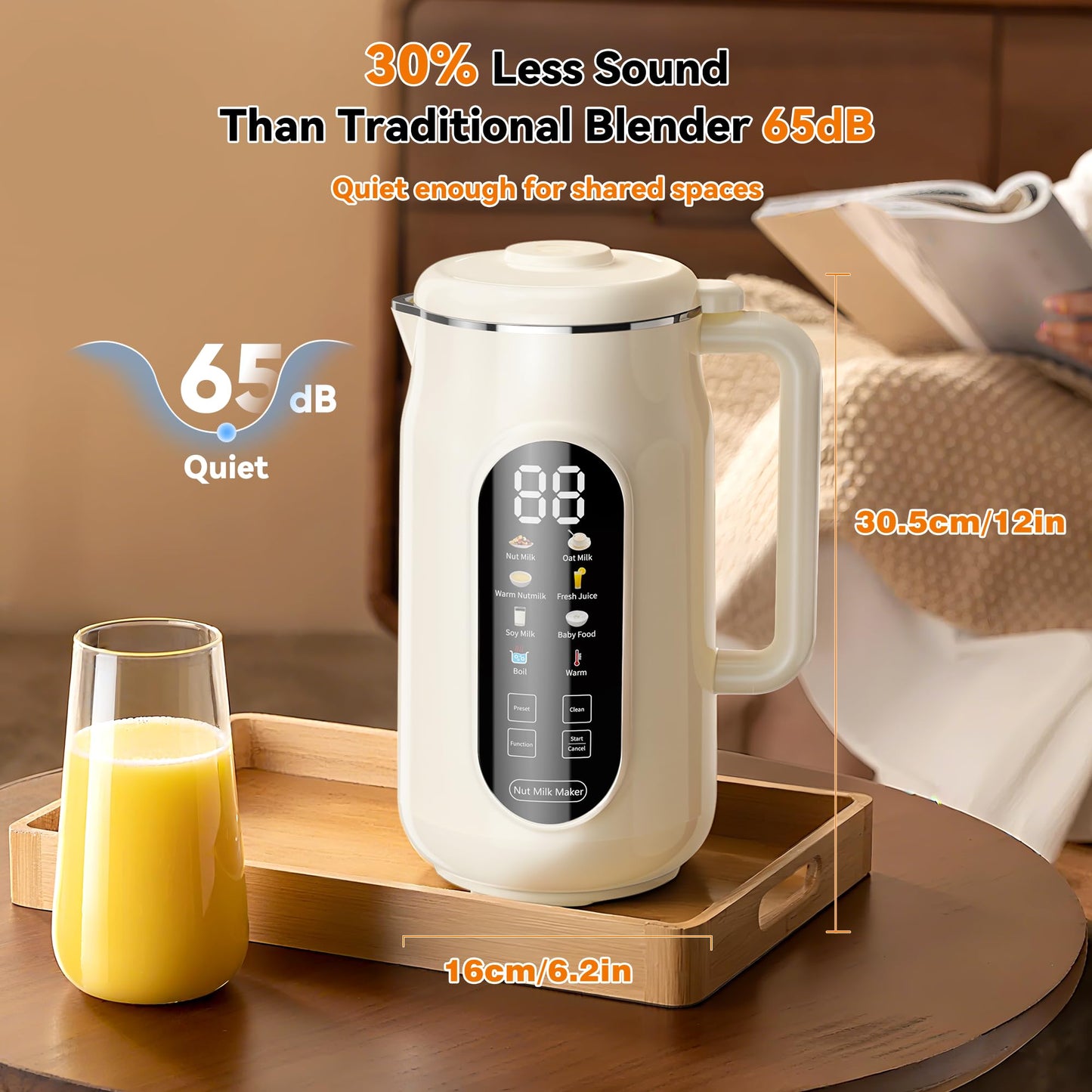 10-in-1 Nut Milk Maker Machine, 42oz Automatic Nut Milk Maker with LED Touch Screen, Self-Cleaning, 12H Delay Start, Keep Warm, Automatic for Soy/Oat/Almond Milk, Juice,Coconut,Plant Base & Boil Water
