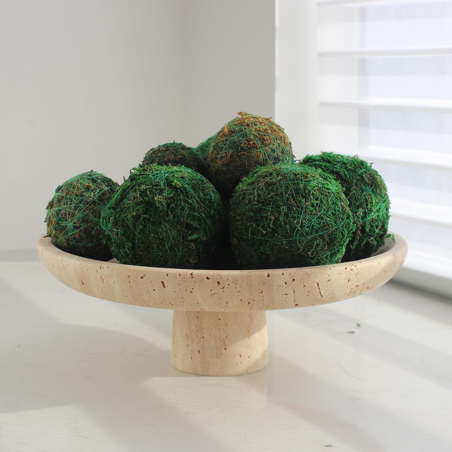 Nawgnail Natural Travertine Fruit Bowl for Kitchen Counter 10.2", Large Decorative Bowl Pedestal for Home Decor, Fruits Holder For Dining Table - Kitchen Organization