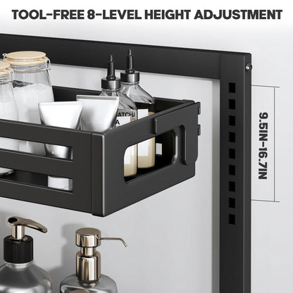 Biboraya 2 Pack Under Sink Organizer,Pull Out Cabinet Organizer with Smooth Cylindrical Rail,Metal Slide Out Drawer for Kitchen Bathroom Laundry Cabinet,8-Level Tool Free Height Adjustable-Black