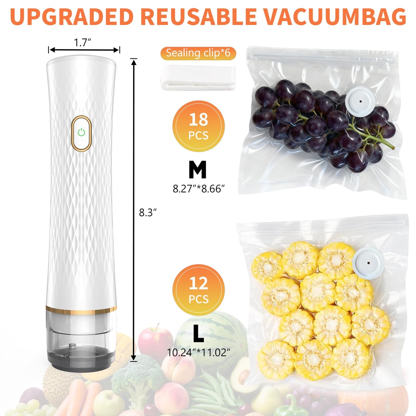 olecha Vacuum Sealer for Food – Keeps Food Fresh up to 10× Longe, Cordless & rechargeable & strong suction for storage & sous vider(Handheld Vacuum Sealer + 30 Reusable Vacuum Bags)