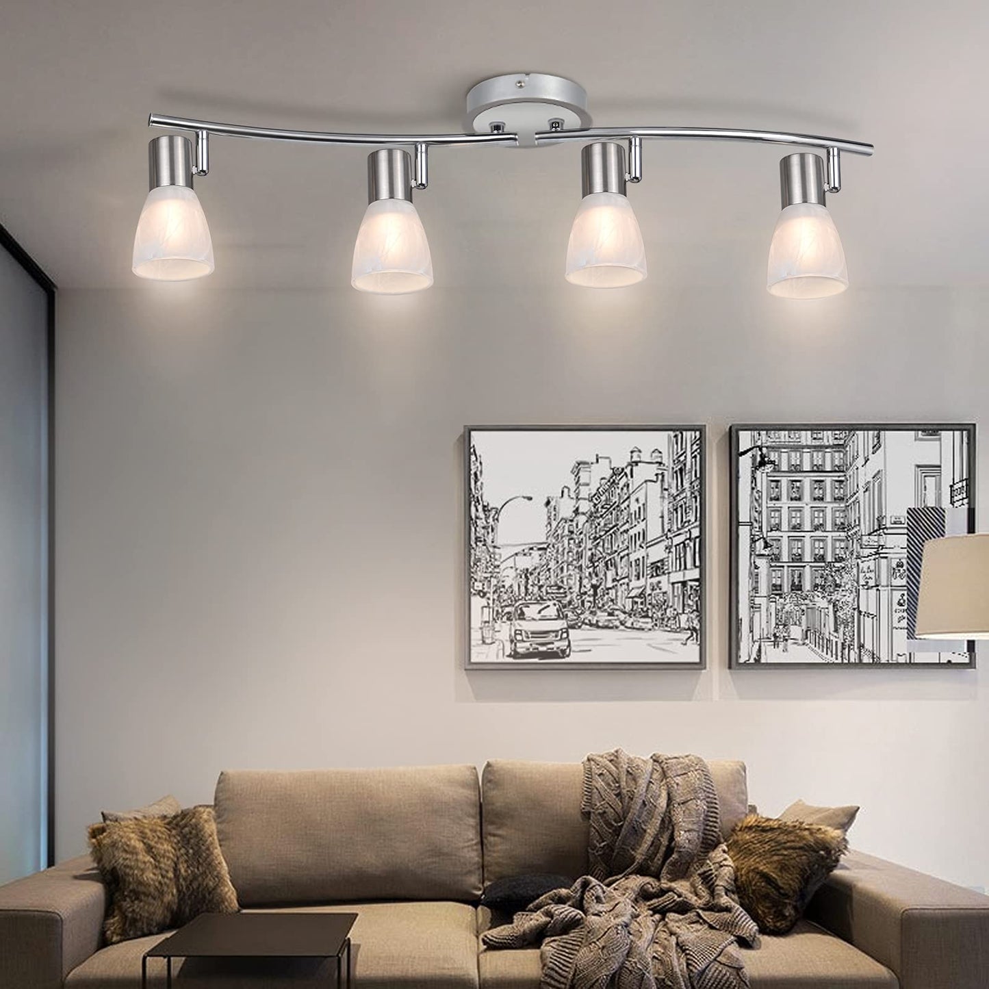 HiBay LED Track Lighting Fixtures, Rotatable 4-Light Ceiling Spot Light, Modern Spotlight with Glass Shade for Living Room Kitchen Dining Room, E12 Base (Bulbs Not Included)