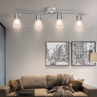 HiBay LED Track Lighting Fixtures, Rotatable 4-Light Ceiling Spot Light, Modern Spotlight with Glass Shade for Living Room Kitchen Dining Room, E12 Base (Bulbs Not Included)