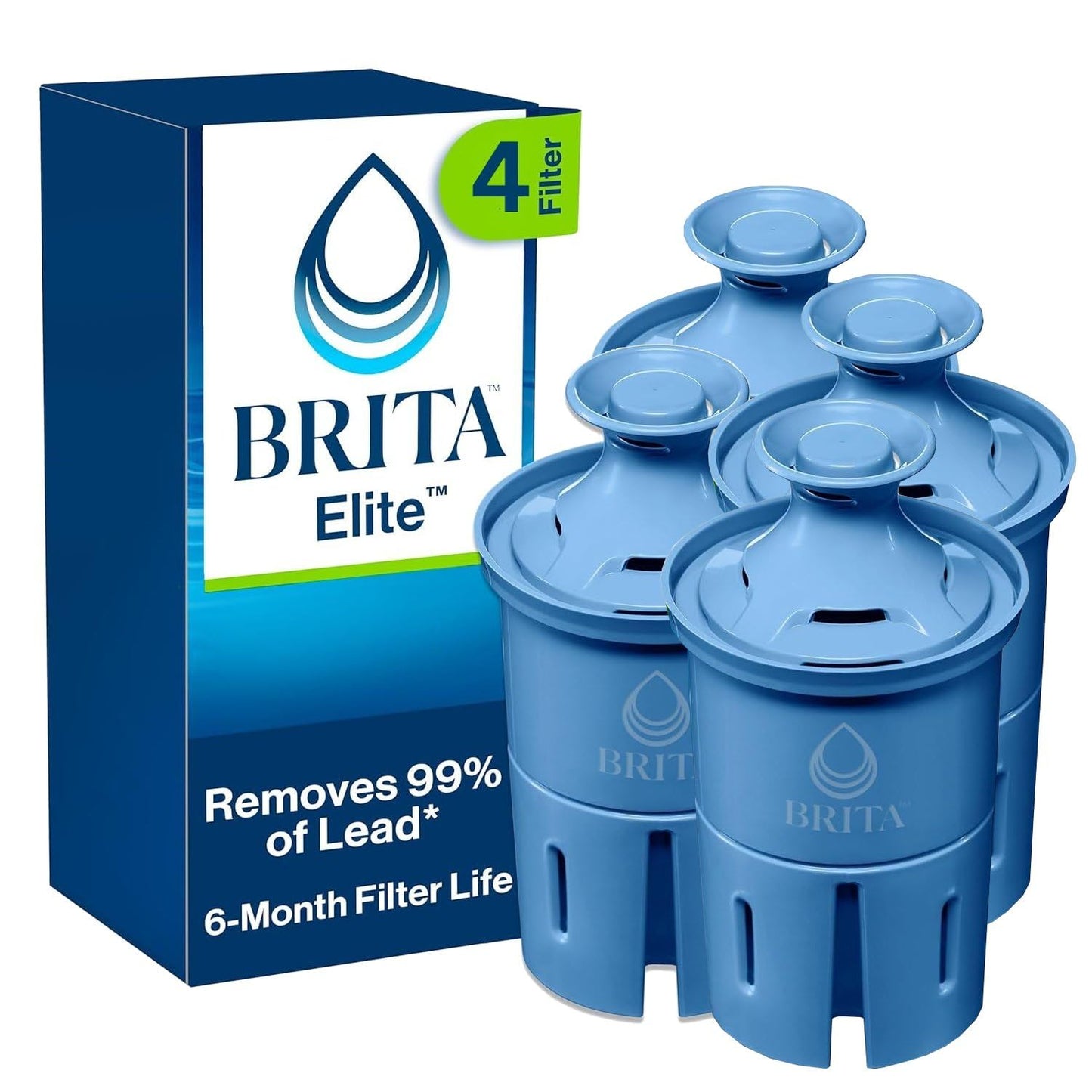 Brita Elite Replacement Water Filter, 4-Pack, Reduces 30+ Contaminants, Lead, Microplastics & Chlorine, 6-Month Life