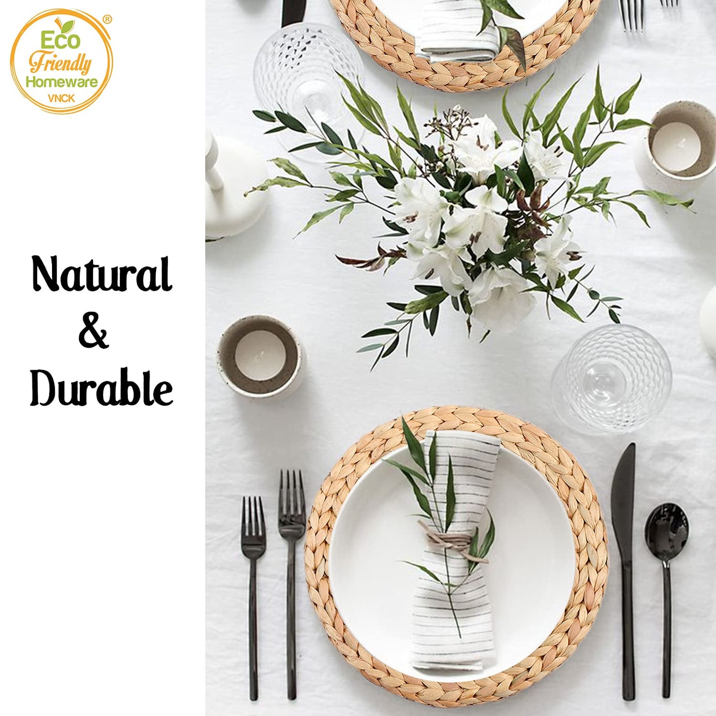Natural Water Hyacinth Round Placemats, Boho Wicker Placemats, Chargers for Dinner Plates, Home Decor Dining Table, Kitchen Decor, Kitchen Table Centerpiece, Charger Plates (Platemat 34cm-Set8)