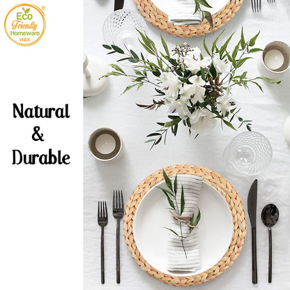 Natural Water Hyacinth Round Placemats, Boho Wicker Placemats, Chargers for Dinner Plates, Home Decor Dining Table, Kitchen Decor, Kitchen Table Centerpiece, Charger Plates (Platemat 34cm-Set8)