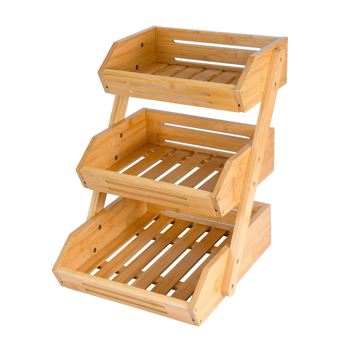 VIKEYHOME Fruit Basket, 3 Tier Bamboo Fruit Bowl for Kitchen, Stand Storage Holder, Heavy Duty/Large Capacity for Fruit, Vegetables Countertop Organizer