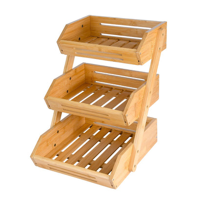 VIKEYHOME Fruit Basket, 3 Tier Bamboo Fruit Bowl for Kitchen, Stand Storage Holder, Heavy Duty/Large Capacity for Fruit, Vegetables Countertop Organizer
