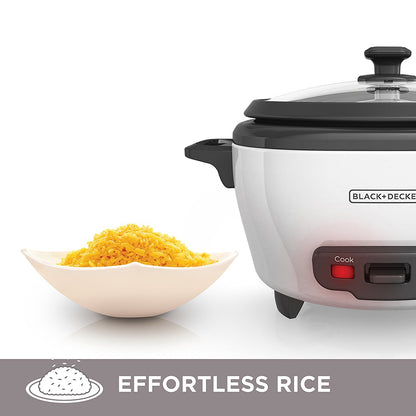 BLACK+DECKER 2-in-1 Rice Cooker & Steamer – 6-Cup, Auto Keep Warm, Nonstick Bowl & Basket for Effortless Cooking