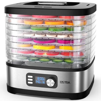 OSTBA 8-Tray Food Dehydrator, 72H Timer & Temp Control up to 158℉, Includes 8 Mesh Sheets, 1 Fruit Roll Tray, 1 Tongs, Recipe Book for Jerky, Fruit, Meat, Vegetables, Herbs, BPA-Free